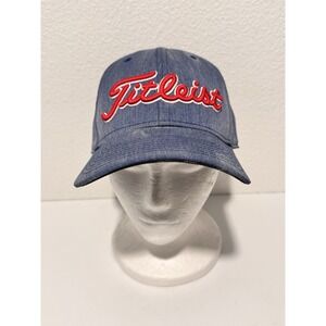 Titleist Golf Hat Cap Sz M/L Denim Blue Red Embroidered Logo A Flex Stretch